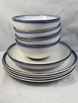 Lucky Brand Home Stoneware Blue Edge Dip-dye Dinner 4 Place Settings Euc 151. Fixed Price $99.00.