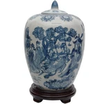 11" Ladies Blue & White Porcelain Vase Jar. Fixed Price $71.00.