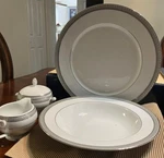 Mikasa Platinum Crown 5 Piece Set- Sugar Bowl/lid Creamer Vegie Chop Plate. Fixed Price $89.99.