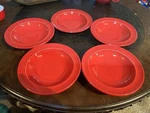 5 Emile Henry Round Pasta Salad Bowls Red Ceramic 22CM Made In France Farmhouse. Fixed Price $85.00.