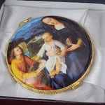 Burgos Cathedral Trinket Dish With Lid Virgin Child & Angel Flemish 1530. Fixed Price $11.85.