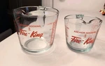 Set Of 2 Vintage Fire Measuring Cups Glass Anchor Hocking 4 & Red. Fixed Price $20.00.