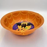 Halloween 11.5"X4" Candy Bowl Plastic Orange W/spider Web-pumpkin Bat-moon. Fixed Price $9.95.