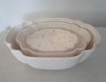 Nesting Bowls Jay Imports Petit Flowers Polka Dots White Pink Lot Of 3. Fixed Price $17.97.