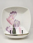 Set Of 3 Mikasa Nouveau 7" Square Cereal Soup Bowls AN045 Purple Pink Flowers. Fixed Price $39.99.