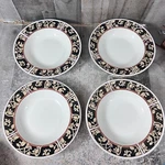 90'S Sango Savoy 8802 Royal Majestic Black Tan Stoneware Rim Soup Bowls Set 4. Fixed Price $63.74.
