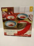 Pioneer Woman Christmas Rimmed Bowl Set 4 Pieces Assorted Designs 9.25" Diameter. Fixed Price $53.20.