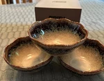 Ririku Ceramic Set Of 3 Blue Brown Glaze Scalloped 15.05 Oz New. Fixed Price $39.95.