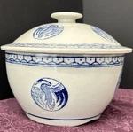 Vintage Asian Porcelain Rice Bowl With Lid Crane Blue Serving Dish 9 X 7. Fixed Price $40.00.