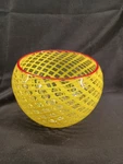 Murano Swirl Rectangle Diamond Yellow Art Glass Bowl - Red Rim 4.5 Inch. Fixed Price $120.00.
