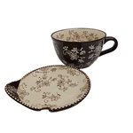 Temptations Floral Lace Soup Mug & Coaster Set 24 Oz Brown Hand Painted. Fixed Price $12.59.