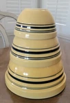 Gibson French Cottage Nesting Mixing Bowls Set Of 3 Yellow With Blue Bands Euc. Fixed Price $35.00.