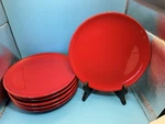 Lot Of 6 Vtg Waechtersbach Germany Fun Factory Red Salad Dessert Plates 8 3/4". Fixed Price $55.02.