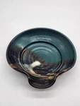 Studio Art Pottery Clay Spoon Rest Green & Brown Glaze Round Trinket Dish. Fixed Price $18.00.