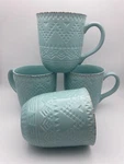 Pfaltzgraff Remembrance Teal Mug 14OZ Embossed Discontinued Retro S/4 Cups B44. Fixed Price $39.99.