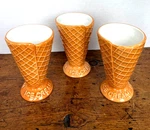 Williams-sonoma Cream Waffle Cone Cups Set Of 3 Tan/white Ceramic Euc. Fixed Price $22.00.