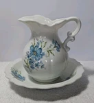 Vtg Ceramic Pitcher & Bowl Set With Blue Cornflower Design Inarco Japan E4542. Fixed Price $26.95.