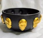 Blue Harbor Collection Black Ceramic Bowl With Gold Skulls Halloween Creepy A6-9. Fixed Price $24.95.
