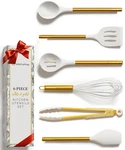 White Silicone And Gold Kitchen Utensils Set For Modern Cooking Serving. Fixed Price $40.86.