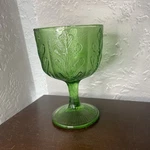1970S Embossed Oak Leaf Green Glass Goblet Planter Vase Compote Textured Ftd. Fixed Price $14.00.