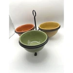 Tag Ceramic Dipping Bowl Set Metal Caddy Green Orange Yellow 3 Piece 7.25". Fixed Price $24.00.