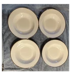 Vintage Wm. Rogers & Son Santa Cruz Gold Rim Porcelain Soup Bowls Set Of 4. Fixed Price $20.00.