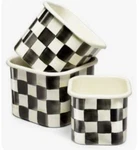 Mackenzie Childs Set Of Three Courtly Check Squarage Storage Bowls. Fixed Price $200.00.