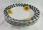Sunny By Tabletops Unlimited, Set Of 4 Soup Bowls, 9 Sunflowers Checkered Rim. Fixed Price $24.99.