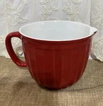 Large Red Batter Bowl Mixing 2 Quart Farm House Style Stoneware Big Handle Spout. Fixed Price $24.99.