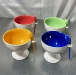 Set Of White Mountain Ceramic Ice Cream Bowls Spoons 4.25" TALL/4.5" Wide. Fixed Price $48.95.
