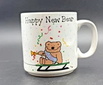Happy New Bear Russ Coffee Cup Mug Baby With Stremers Confetti. Fixed Price $10.00.