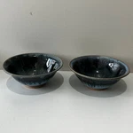 Studio Pottery Drip Glaze Bowls Set Of 2 Blue Black Artisan Signed Ceramics 5.5". Fixed Price $35.00.