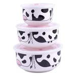 Cow Print Ceramic Food Storage Bowls With Lids, Set Of 3 Nesting Porcelain Bo.... Fixed Price $29.05.