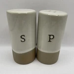 Hearth & Hand Stoneware Salt Pepper Shakers Cream Tan Joanna Gaines Euc. Fixed Price $19.95.
