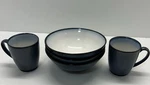 Sango Concepts Eggplant 4942 3 Cereal Bowls And Coffee Mugs Lot Appears Unused. Fixed Price $31.45.