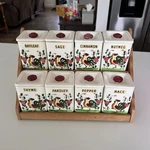 Vintage Ceramic Rooster Spice Set With Wooden Rack, 8 Jars, Farmhouse Style. Fixed Price $46.50.