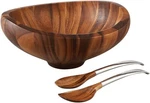 Nambe Butterfly Collection 4 Qt Acacia Wood Salad Bowl With Servers - Natural. Fixed Price $232.00.