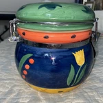 Vintage Colorful Ceramic Jar Storage Container Flip Lid. Fixed Price $9.50.