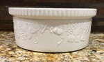 Crate & Barrel Souffle Casserole Serving Dish White Fruit Embossed 8.5 Inches. Fixed Price $20.00.
