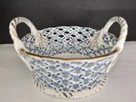 Andrea By Sadek Porcelain Reticulated Lattice Blue & White Floral Basket Bowl. Fixed Price $24.99.