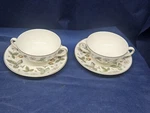 Vintage Wedgewood Bone China England "strawberry Hill" Cream Soup Bowls/saucers. Fixed Price $39.99.
