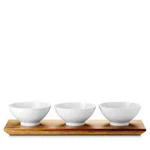 Rosenthal Loft Three 4.5" Bowl Set With 15" Acacia Wood Platter - New. Fixed Price $44.99.