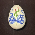 1996 Annalea Collection Ceramic Egg Trinket Box Blue Ribbon Tulips. Fixed Price $12.00.