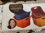 Rachel Ray 4 Piece Bubble & Brown Stoneware Set Ramekins With Handles Nib. Fixed Price $21.00.