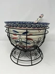 Temp-tations Blue Old World 4.5 Qt. Bowl W/wire Stand Serving Spoon 820027 New. Fixed Price $39.94.