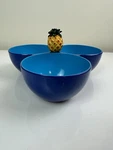 Snack Dip Party Luau Tray 3 Blue Bowls Divided Serving Dish With Pineapple Top. Fixed Price $12.50.