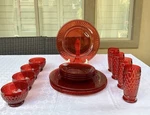 Villeroy & Boch Boston Ruby Red 16 Pc Dinner Set Plates Bowls Highball Glasses. Fixed Price $299.00.