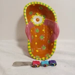 Boston Warehouse Colorful Flip Flops Condiment Dip Candy Cheese Bowl & Spreader. Fixed Price $9.99.