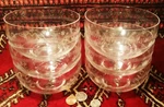 6 Fleur-de-lis Antique Etched Glass Dessert Bowl Set French Sorbet Ice Cream Art. Fixed Price $185.00.