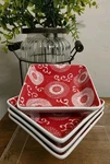 Crate Barrel Square Red White Dessert Fruit Sauce Pinch Appetizer Bowls 4"X1". Fixed Price $29.97.